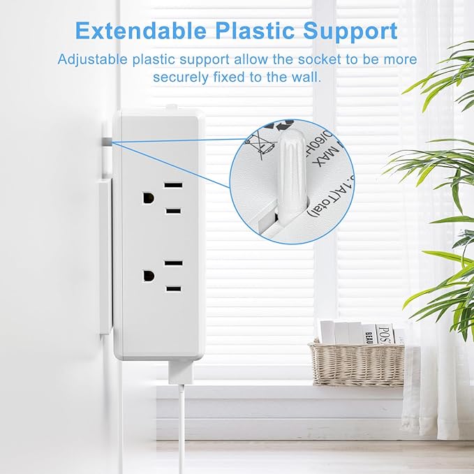 Surge Protector Outlet Extender with 6 AC Outlets & 3 USB Ports - HICITY 2700J, Triple-Sided Wide-Spaced Power Expander for Home Office (White)