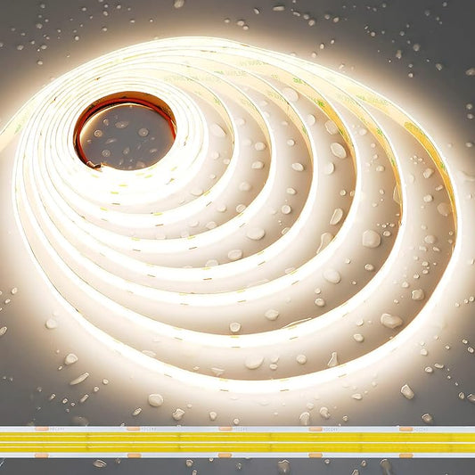 JOYLIT 24V COB LED Strip Lights 4000K Natural White Dual Row 16.4ft Waterproof 967LM/FT Ultra Bright CRI 95+, UL Listed PRO 7.6W/FT 960LEDs/M High Density 12MM Wide Adhesive Tape Light Task Lighting