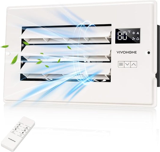 VIVOHOME 6'' x 10'' Opening Register Booster Fan with Adjustable Wind Direction Louver, Smart Intelligent Thermostat & 10-Speed Remote Control - 11.6" x 7.5" Vent Cover for Room, Floor, Wall - White