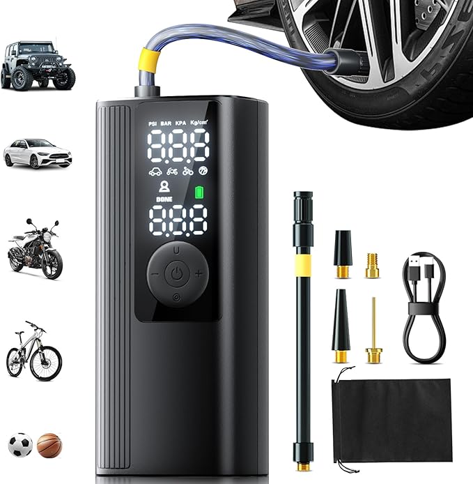 Tire Inflator Portable Air Compressor, 3X Faster Inflation Cordless Air Pump for Car Tires with Digital Pressure Gauge/LED Light, 150PSI Tire Pump with Auto Shut-Off for Car, Motorcycle, Bicycle, Ball