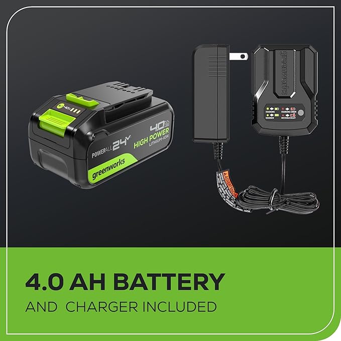 Greenworks 24V Brushless 7-1/4" Sliding Compound Miter Saw Kit, 4800RPM, Single Bevel 0-47°, LED Cut Line, Dust Collection, 4.0Ah Battery & Charger Included