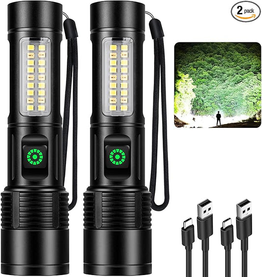 Flashlight Rechargeable 90,000LM High Lumens - Super Bright LED Flashlights with 6 Modes, Powerful Handheld Linternas for Home, Camping(2pack)
