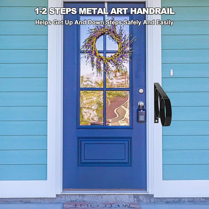 Hand Rail for Outdoor Steps-Hand Rails for Elderly,1-3 Steps Stair Handrails-Porch Railing-Powder Coated Deck Hand Rail-Wall Mount Stair Hand Grab Bars-Safety Handle for Garage, Porch, Garden