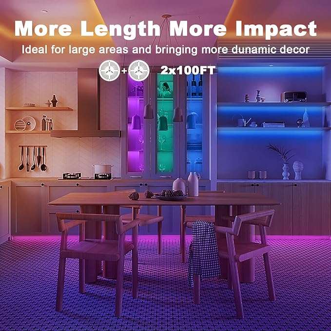 dalattin Led Lights for Bedroom 200ft, Smart Led Strip Lights with App Control Remote, RGB LED Light Strips, 24V Led Strip Lights for Room Decoration Party, Festival Decor(2 Rolls of 100ft)