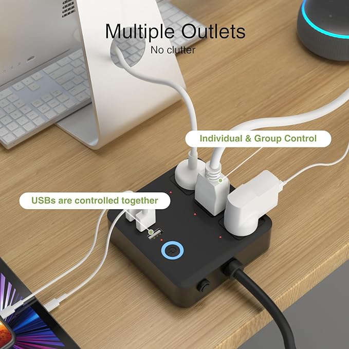 GHome Smart Power Strip with 3 USB Ports & 3 Smart Outlets Plugs That Work with Alexa & Google Home, WiFi Surge Protector, Flat Plug for Home Office Travel, 10A