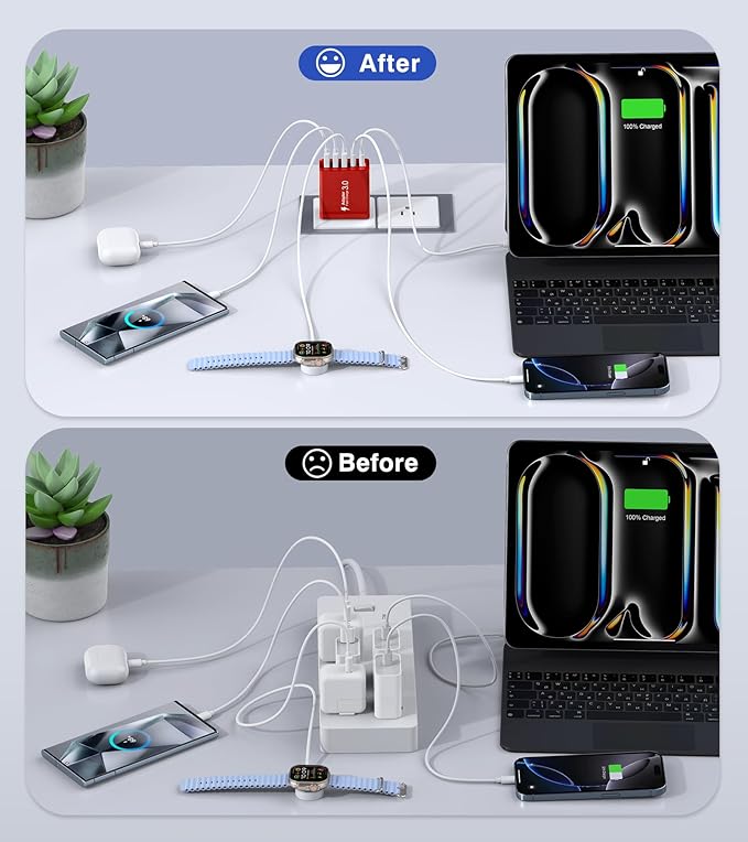 Red 2Pack 50W USB C Charger 5-Port PD Fast Charging Blocks, QC 3.0 USB A Multiport Plug, Type C Power Adapter Brick Cube for iPhone 16/15/14/13/Pro, Samsung, Switch, Pixel