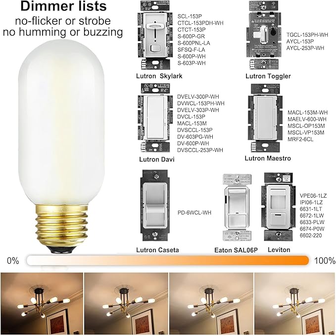 Leools E26 LED Bulb 4W Equivalent e26 led Bulb 40 Watt Dimmable Warm White 2700K E26 Frosted Edison Bulb AC120V 400lm Tubular T14 T45 LED Bulb for Pendant, Sputnik,Vanity,Chandeliers Pack of 6