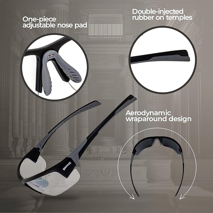 Global Vision Hercules 7 Auto-Darkening Photochromic Safety Sunglasses Clear to Smoke Lens ANSI Z87.1 Transitional Glasses