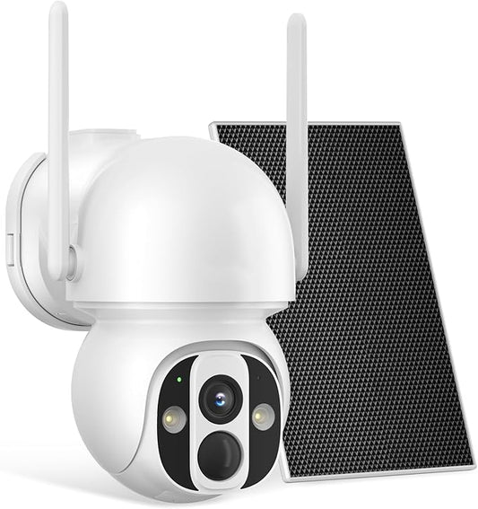 Solar Security Camera Outdoor Wireless WiFi Pro, 4MP Color Night Vision, AI/PIR Motion Detection, 360 PT, 2-Way Audio, IP66, 2.4/5GHz, SD/Cloud Storage, Works with Alexa, Mobile App & HomeBase