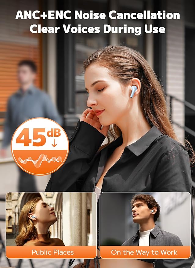 Wireless Earbuds, Bluetooth 5.4 Ear Buds with Multifunctional Touch Screen, ANC/ENC Noise Cancelling Headphones with 48H Playtime, Bass Stereo Sound, for Laptop, Android/iOS, Pad- Sky Blue