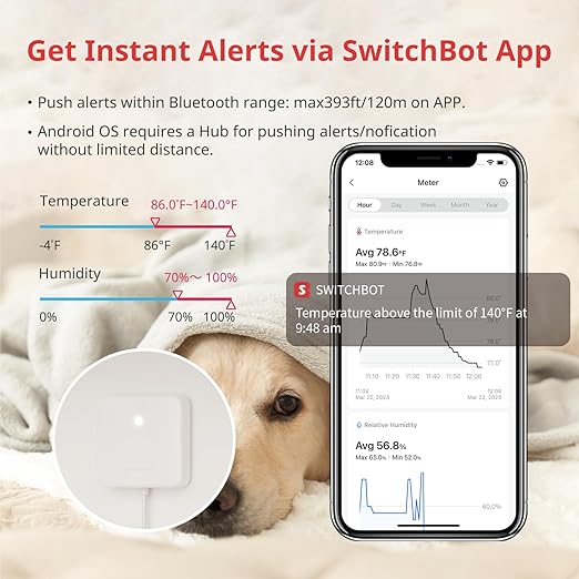 SwitchBot Smart Hygrometer Thermometer, Hygrometer Indoor Humidity Meter, Dewpoint/VPD/Absolute Humidity Sensor, Bluetooth Digital Temperature Monitor with Free Data Storage, 4-Pack