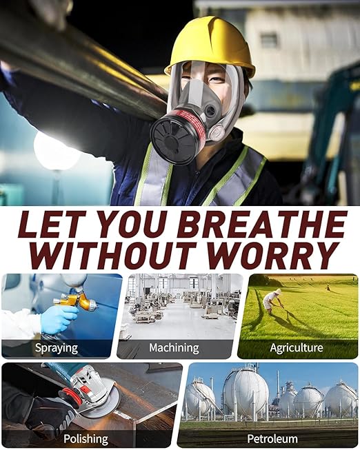 Full Face Respirator Mask: Reusable Full Face Gas Cover Survival Nuclear and Chemical Gas Mask with 40mm Activated Carbon Filter Dust Mask Anti Fog Against Gases Organic for Chemicals, Metals