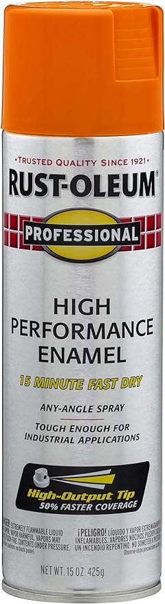 Rust-Oleum 7555838 Professional High Performance Enamel Spray Paint, 15 Oz, Gloss Safety Orange