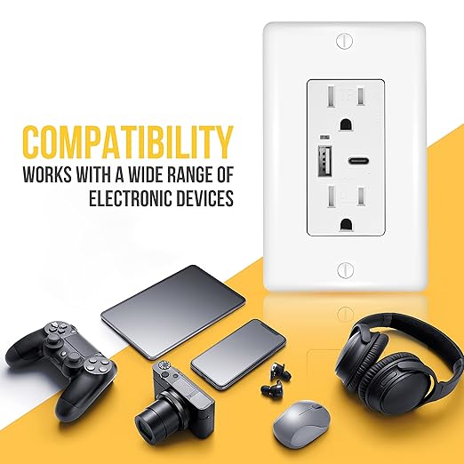 Faith Combination Electrical Outlet and USB Wall Charger | White Wall Outlet with USB Ports (2-Pack) | Power Outlet 15A/125V with 3.6A/5V Type A and C USB Outlets | Fast Charging and Tamper Resistant