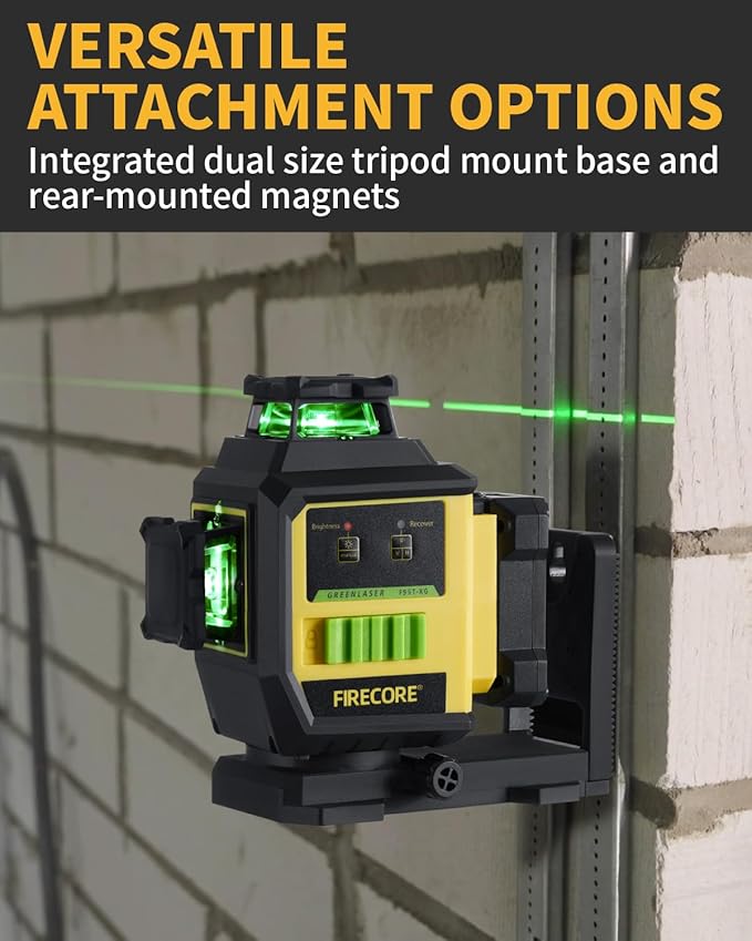 Firecore Laser Level 360 Self Leveling with Tripod, ±2mm High Accuracy, Outdoor Pulse Mode to 197 Ft, Green Cross Line Lazer Leveler Tool for Construction, 2 Rechargeable Batteries, 60" Tripod