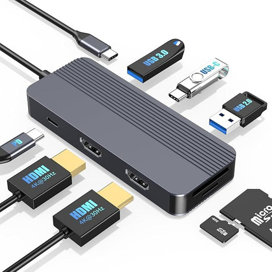 Docking Station Dual Monitor for HP/Dell/Lenovo/MacBook, USB C Hub Adapter with Dual 4K HDMI, 8-in-1 Laptop Docking Station, USB C Dock with USB 3.0, PD Charging, SD/TF Card Reader