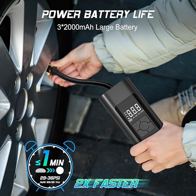 Tire Inflator Portable Air Compressor - Air Pump for Car Tires with Tire Pressure Gauge (120 PSI) - Portable Tire Inflator for Car, Tire Pump for Motorcycle, Bicycle and More
