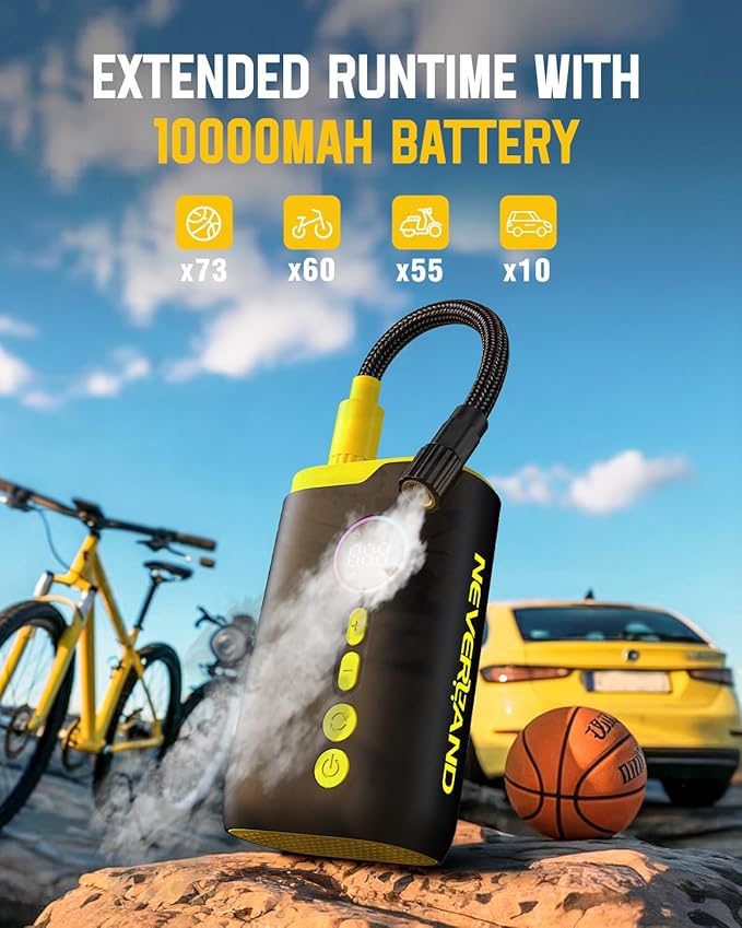 NEVERLAND Tire Inflator Portable Air Compressor - 150 PSI Electric Air Pump for Car Tires with Auto Shut, Cordless Tire Air Pump for Bicycle, Motorcycle, Bike Tire Pump with Gauge