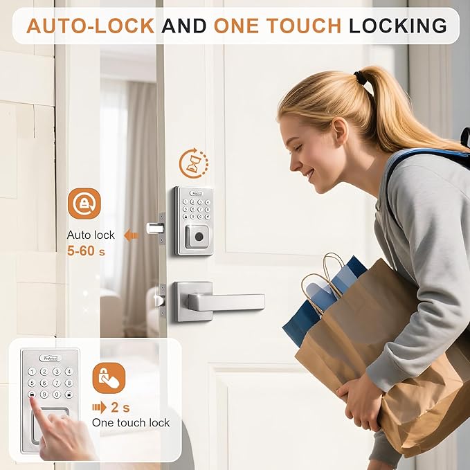 Probrico Keyless Entry Door Lock Smart Locks for Front Door, Keypad Door Lock with Handle Fingerprint Deadbolt with Handle Set, Satin Nickel Smart Deadbolt