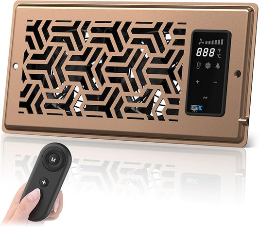 4"x10" Register Booster Fan with Remote Control and Thermostat - Energy Efficient HVAC Vent Booster Fan for Enhanced Home Airflow, Dimmable Display & Easy Installation-Airvent T4-10S