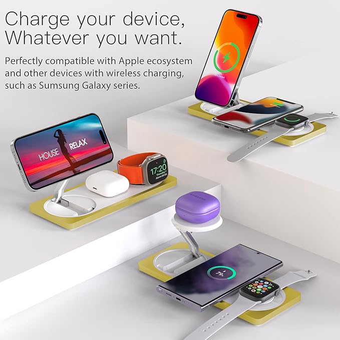 3 in 1 Charging Station for Apple Devices: Used for iPhone and Watch Charging Station with Magsafe Charger Stand, Wireless Charger for iPhone 16/15/14/13/12, Apple Watch 1-9/Ultra, AirPods 3 Pro