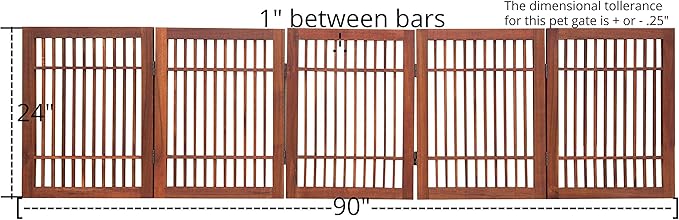 Pet Dog Gate Strong and Durable Freestanding Folding Acacia Hardwood Portable Wooden Fence Indoors or Outdoors by Urnporium (Brown Pet Gate, 5 Panel 24" Tall)