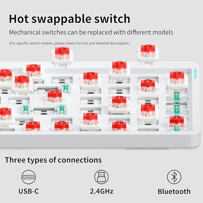 nuphy Air96 V2 Wireless Mechanical Keyboard,100 Keys RGB Backlit Keyboard,Supports Bluetooth 5.1,2.4G and Wired Connection,for PC/Laptop/Windows/Mac -White Gateron Red Switch