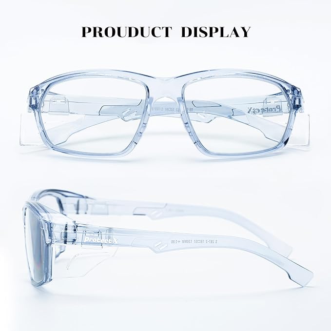 ProtectX Stylish Anti-Fog & Scratch-Resistant Safety Glasses, UV Protection Goggles, Anti-Impact Lightweight Glasses for Men＆Women Clear - 6 Pack,Blue