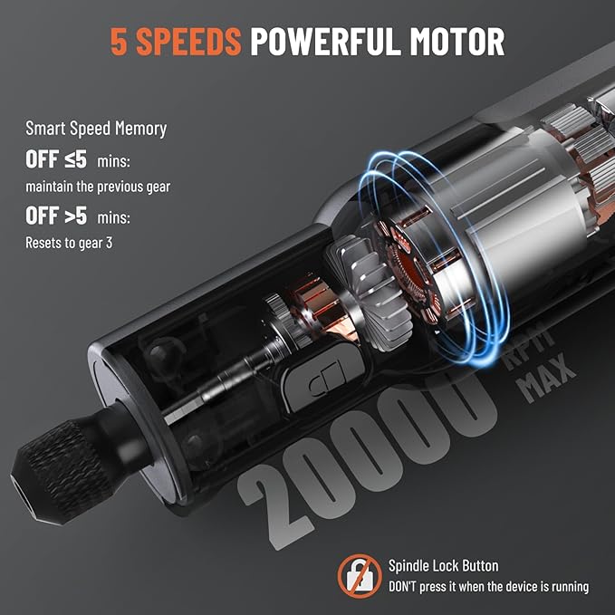 Katerk Cordless Rotary Tool Kit, 3.7V Mini Rotary Tool with 5 Speed and 70PCS Accessories, 20000RPM, USB Charging Multi-Purpose Power Tool for Engraving, Sanding, Drilling, Polishing, Cutting, Grey