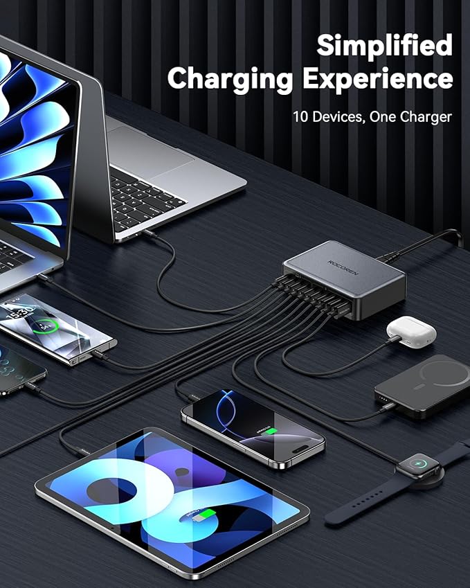 480W USB C Charger Block, Rocoren 10-Ports USB C Charging Station for Multiple Devices,PD 100W Type c Gan Fast Charger Station Multi USBC Charging Hub for Laptop MacBook HP iPad iPhone Samsung