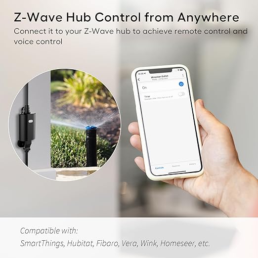 Minoston Zwave Outlet Plug, 800 Series Outdoor Z-Wave LR Smart Plug, On/Off Switch, Z Wave Hub Required, IP65 Weather-Resistant Waterproof, Built-in Repeater, Compatible with SmartThings Black (MP22Z)