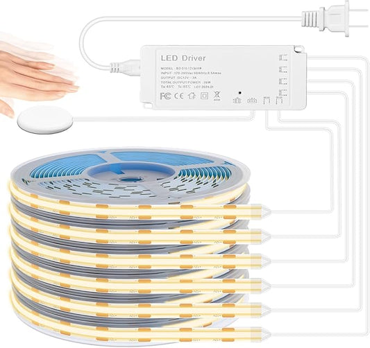 Lichaser 3.28ft COB LED Strip Light, 6 Rolls of 3000K Flexible COB LED for Acoustic Panel and Wood Slat Wall Panels Parallel with Dimmable Touch Sensor Switch, Cuttable for Wood Slat Lighting, Shelf