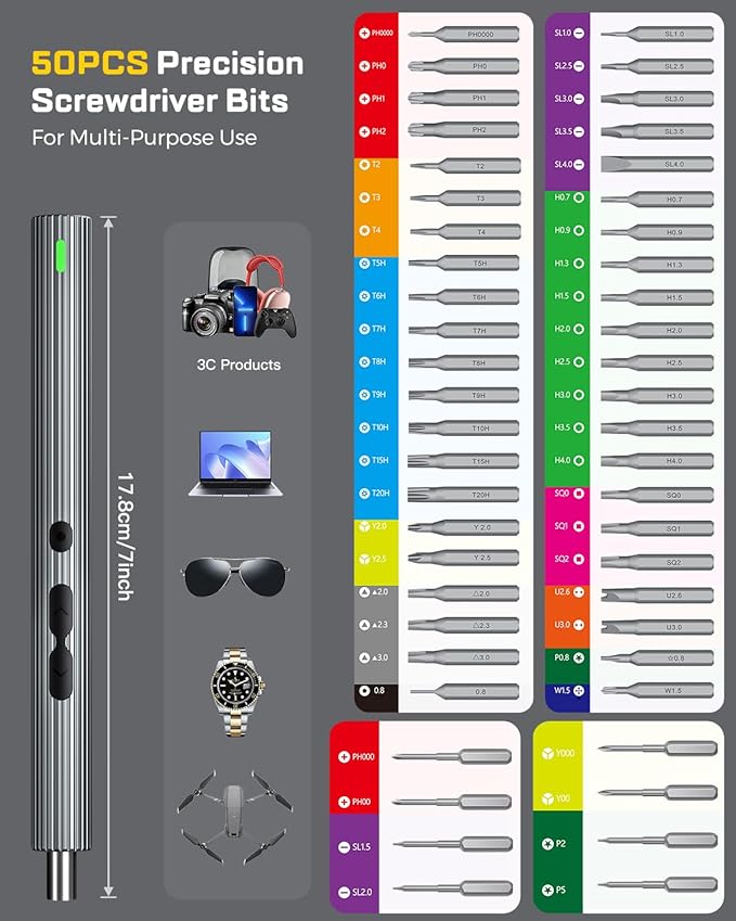LIFEGOO Mini Electric Screwdriver Set,58 in 1 Cordless Eectric Precision Screwdriver with 50 Magnetic Bits Small Power Screwdriver Repair Tool Kit for Phone Watch Camera