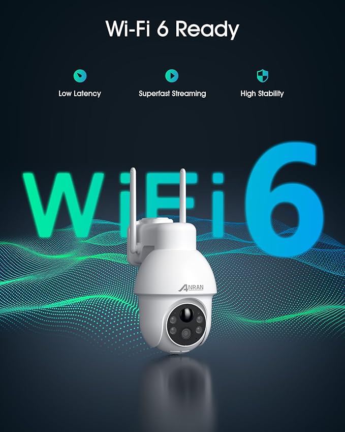 ANRAN 2K Solar Security Camera Wireless Outdoor, 360° Pan/Tilt Color Night Vision, PIR Human Detection, 2-Way Audio, Weatherproof, Compatible with Alexa, 2.4GHz WiFi Only