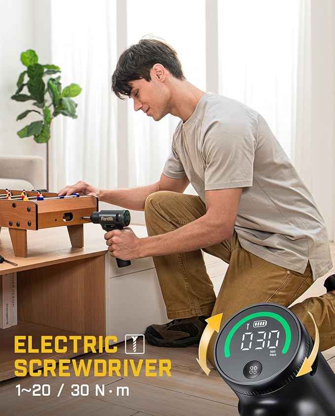 Fanttik K2 Ultra Power Drill, Cordless Drill/Driver, 3/8'' Keyless Chuck, Max. 30 N.m, Max. 1250 RPM, TapSwitch Gear Change, 2.5AH Rechargeable Battery, Tool Kit for Home DIY Projects