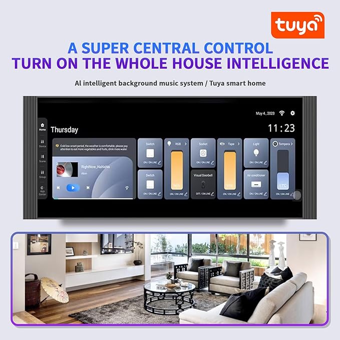 Smart Home Control Panel,12'' Dimmer and Background Music Player,Smart Life Tuya App Control Timer Switch for Smart Appliances,Support Video Doorbell Two-Way Intercom