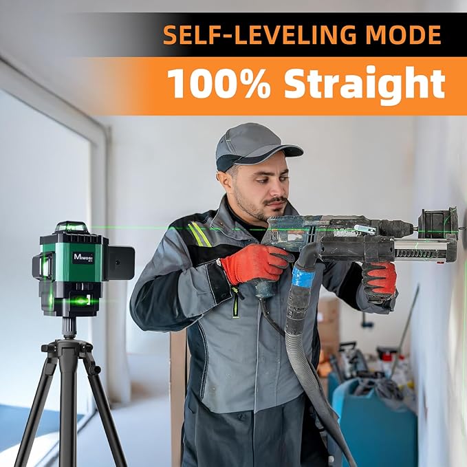 Laser Level 360 Self Leveling with Tripod, Miwosi 4D Lazer Level, 4x360° Green Cross Line Laser Tool for Construction Project Renovation, Tile, Floor, and Wall Projects, Includes Carrying Case