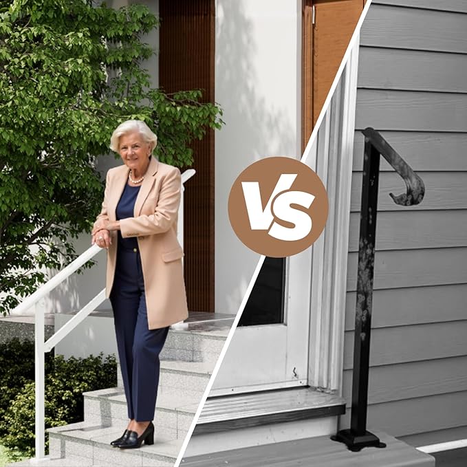 Hand Rails for Outdoor Steps,4-5 Step Railing for Stairs,Adjustable Porch Railing,Hand Rails for Seniors,Outdoor Deck Handrails for Exterior Steps,White