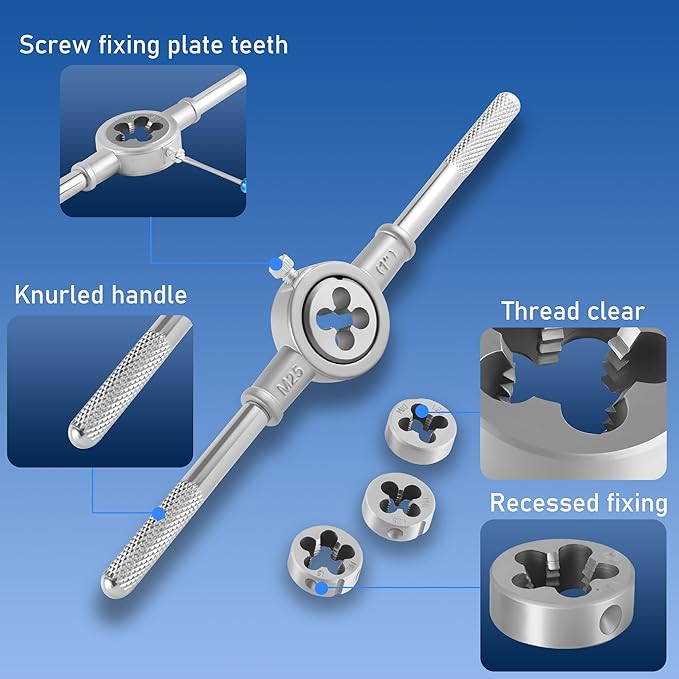 84pc Tap and Die Set in SAE & Metric Sizes, Standard Tap Set and Die Tool Set for Threading and Rethreading Internal and External Threads, M3-M12 Thread Repair Kit