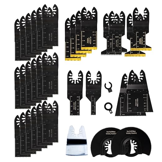 35 PCS Oscillating Saw Blades, Universal Titanium Multitool Blades fit Wood Plastics Metal, Quick Release Multi Tool Blades Kits for Dewalt Porter Cable Fein Makita and Black & Decker.