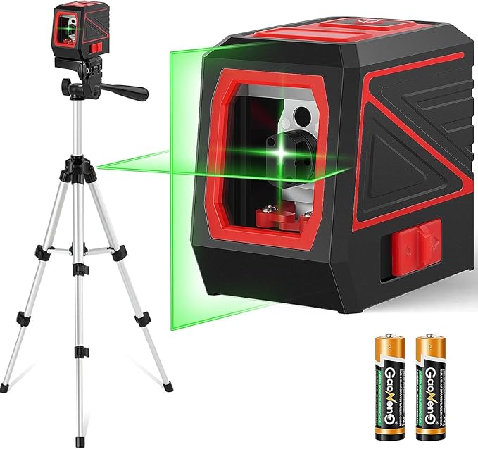 Laser Level, 100 feet 360 Self Leveling Green Cross Line lazer leveler tool with Tripod & Battery - for Picture Hanging, Construction, and DIY Home Improvement - IP54 Waterproof for Laser Measuring