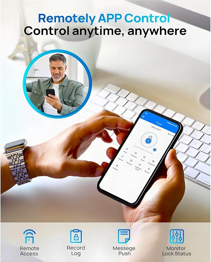 Smart Keyless Entry Door Lock Set w/Front Door Handle, 0.1s Fingerprint Biometric Unlock, Auto Lock, APP Remote/Passcodes/Cards Control, Keypad Deadbolt, Easy Install for Entry Bedroom