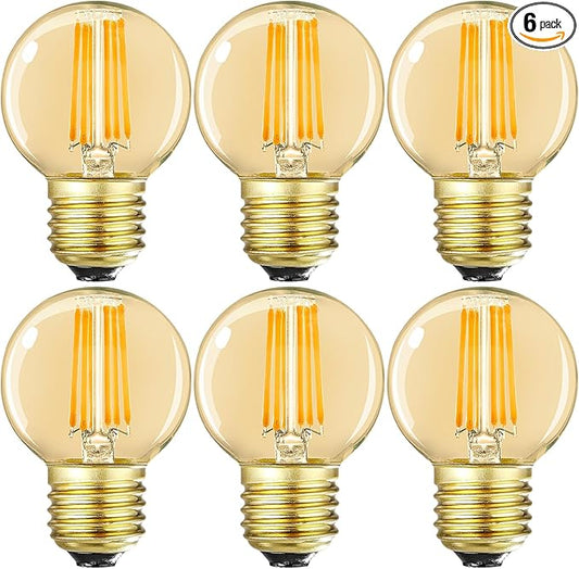 LEOOLS Dimmable G16.5 LED Bulbs,E26 Edison LED Light Bulbs,6W Equal 60 Watt Light Bulb,600lm,Amber Warm White 2700K,Globe Light Bulb for Pendant,Vintage LED Filament Edison Bulb With Decorative,6Pcs