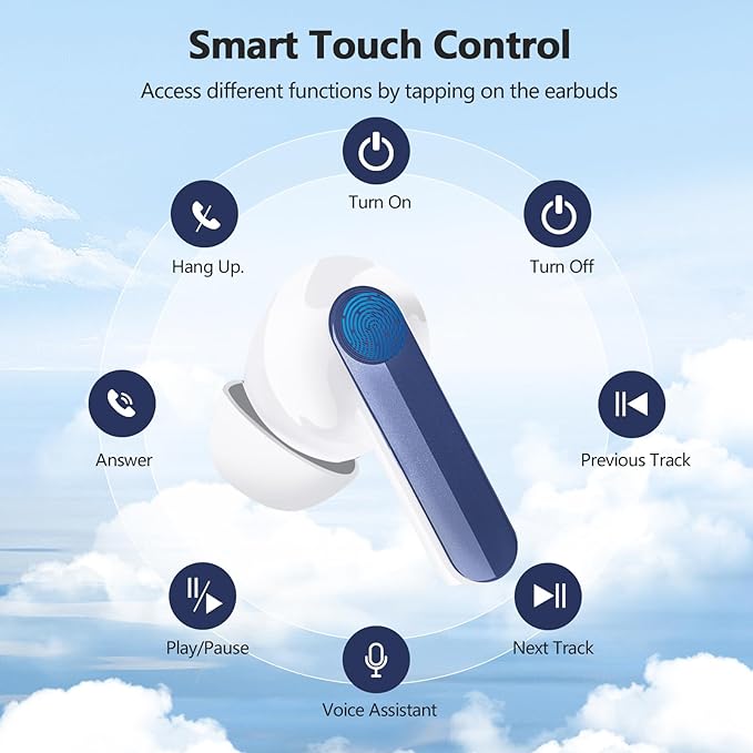 Wireless Earbuds 2025 NEW Bluetooth 5.4 Headphones Bass 3D Stereo,In-Ear Earphones with 4 ENC Noise Cancelling Mic,48H Playtime with LED Display, IPX7 Waterproof for Laptop Android iOS, Gemstone Blue