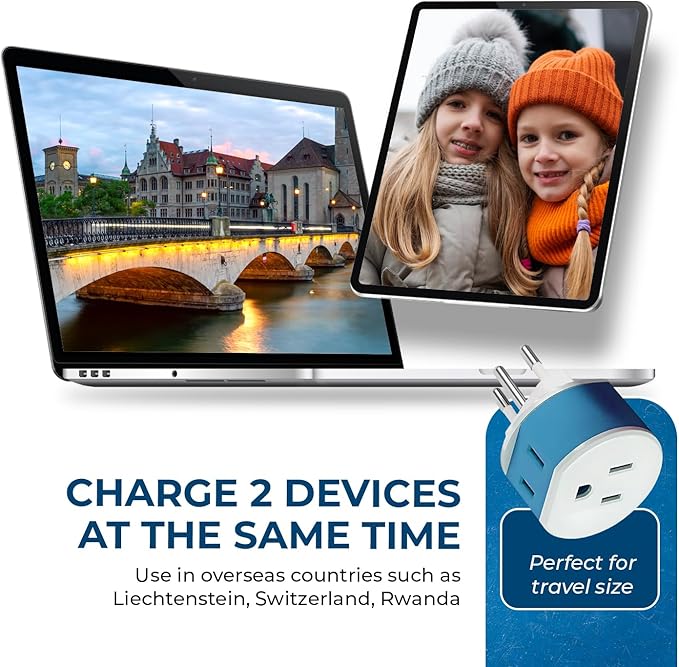 OREI Switzerland Power Plug Adapter with 2 USA Inputs - Travel 3 Pack - Type J (US-11A) Safe Grounded Use with Cell Phones, Laptop, Camera Chargers, CPAP, and More