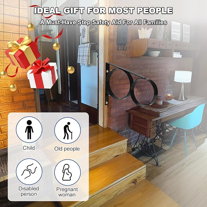 Hand Rail for Outdoor Steps-Hand Rails for Elderly,1-3 Steps Stair Handrails-Porch Railing-Powder Coated Deck Hand Rail-Wall Mount Stair Hand Grab Bars-Safety Handle for Garage, Porch, Garden