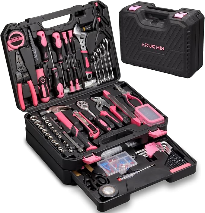 450-Piece Pink Tool Set, Home Tool Kit with Toolbox Storage Case Home Repair Tool Kit with Drawer for Women