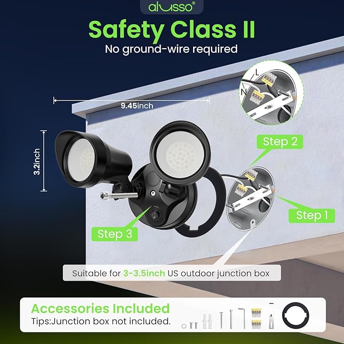 ALUSSO® Dusk to Dawn Outdoor Lighting, 25W 2000LM Dusk Till Dawn Outdoor Light, 3000K/4000K/6000K 3CCT IP65 Security Lights ETL Listed Dusk to Dawn Hardwired for House Garage Yard Walkway Black 1 Pack