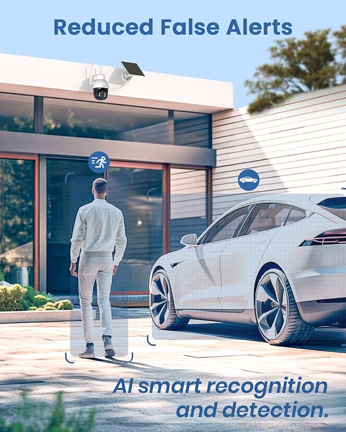 AOSU Solar Security Camera Wireless Outdoor System, 3K/5MP Battery Powered WiFi Camera for Home Security, Panoramic PTZ, Auto Tracking, Human/Vehicle Detection, Night Vision, Spotlights, 2-Way Talk