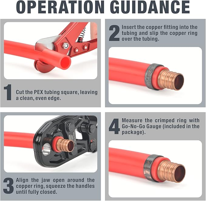 iCrimp 1/2 and 3/4-inch Combo Pex Pipe Crimping Tool for Copper Ring with Gauge meets ASTM 1807 Standard-manufactured by IWISS